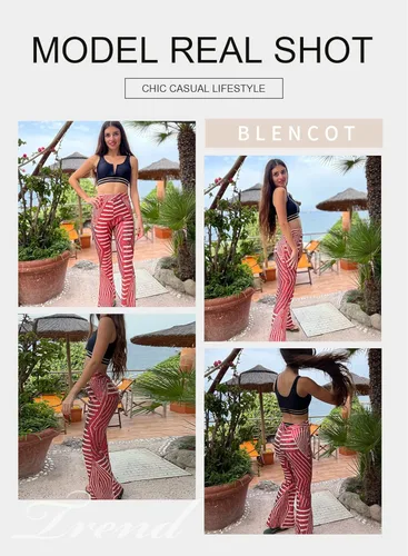 Vista 3 de BLENCOT Pantalones acampanados para mujer, de cintura alta, pierna ancha, pantalones de palazzo con lentejuelas brillantes