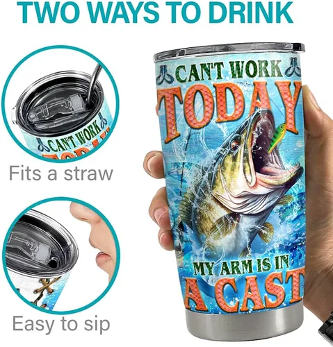 Vista 7 de SANDJEST Vaso de pesca personalizado de 20 onzas, 30 onzas, vasos aislados con tapa, taza de viaje para café, taza de viaje, taza no puede funcionar