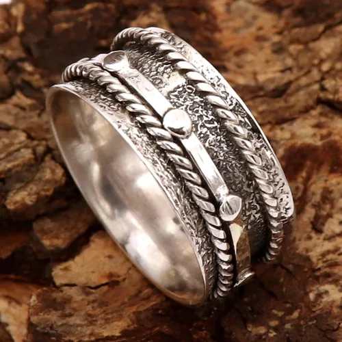 Vista 2 de Anillo de plata de ley 925 maciza y anillo de meditación giratorio hermoso anillo de joyería goyal GESR-160