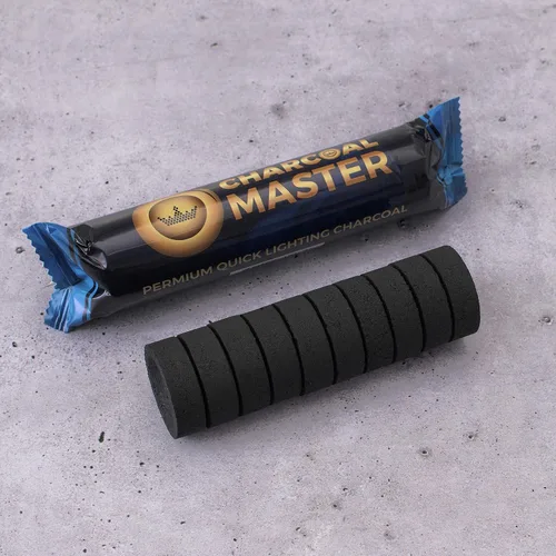 Vista 6 de Juego de 100 briquetas de carbón rápido ligero por Charcoal Master - Discos instantáneos de carbón, incienso y carbón, 100 unidades por caja