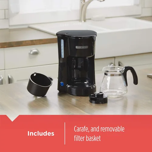 Vista 5 de BLACK+DECKER Cafetera de 5 tazas con interruptor de encendido/apagado, función Sneak-A-Cup y ventana de agua de fácil visión, color negro