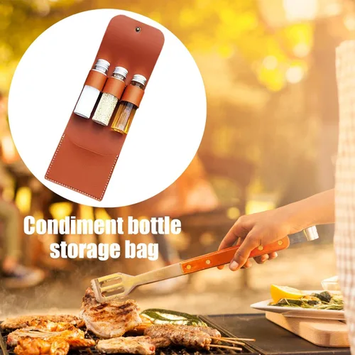 Vista 4 de Bolsa de condimentos con botella de condimento, kit portátil de condimentos para camping, kit de botellas de condimento plegable, soporte