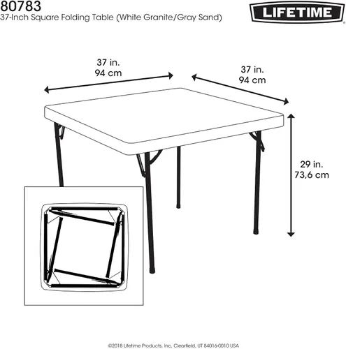 Vista 19 de LIFETIME 80783 Mesa Plegable Cuadrada de Grado Comercial de 37 Pulgadas para Cartas, Granito Blanco