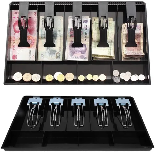 Vista 3 de Bandeja de dinero para caja registradora con clip de metal, caja de almacenamiento de dinero en efectivo, organizador de repuesto de 5