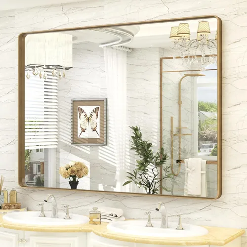 Vista 84 de Paquete de 2 espejos de baño con marco de metal negro de 22 x 30 pulgadas, espejo rectangular redondeado negro mate, antioxidante, se cuelga