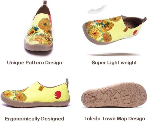 Vista 6 de UIN - Mocasines de estilo informal para mujer, tenis para caminar en tejido de punto con diseños pintados, cómodos, suaves