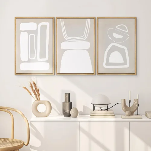 Vista 318 de SIGNWIN Lienzo enmarcado para pared, juego de arte neutro de bosque brumoso, ilustraciones en tono tierra, arte moderno, decorativo, bohemio