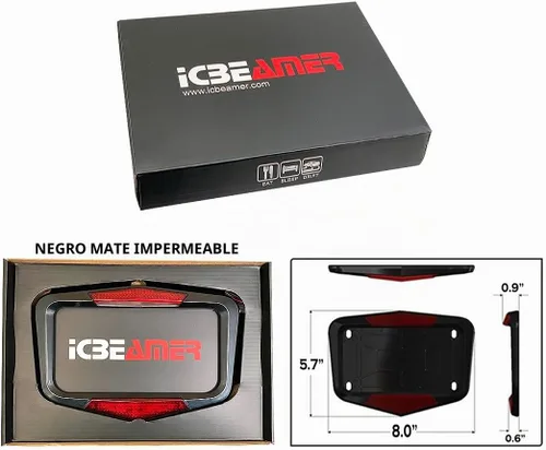 Vista 2 de ICBEAMER Marco de matrícula de motocicleta impermeable de ajuste universal para la mayoría con 6+ LED intermitentes de cola + luz de freno