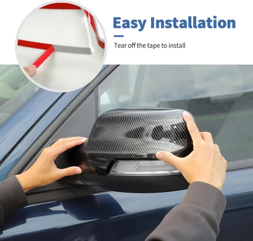 Vista 5 de Cubierta de espejo lateral de fibra de carbono para espejo retrovisor compatible con Dodge RAM 2018-2024