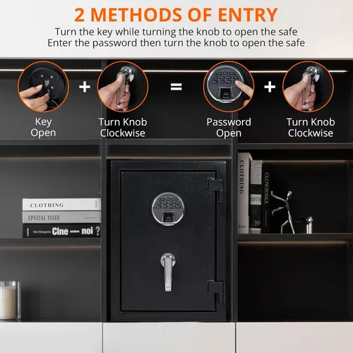Vista 3 de Caja de seguridad ignífuga e impermeable, caja de seguridad extra grande de 2 pies cúbicos, caja fuerte para el hogar con teclado programable
