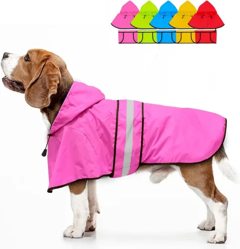 Vista 15 de Impermeable ajustable impermeable para perros, chaqueta reflectante para perros con capucha, abrigo ligero para lluvia para perros pequeños