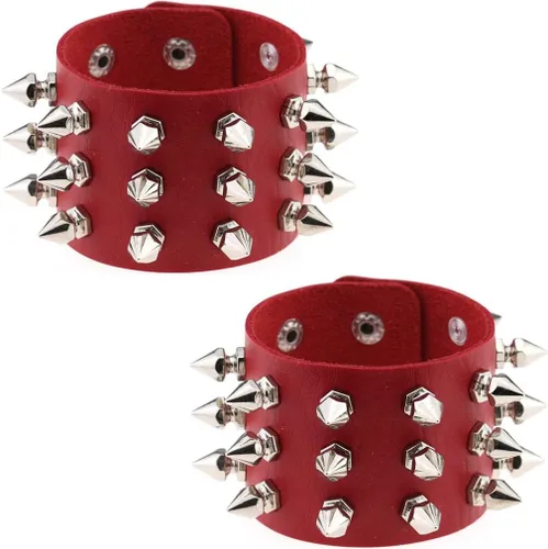 Vista 9 de FM FM42 Pulsera de piel sintética multicolor con remaches y hebilla ajustable, paquete de 2