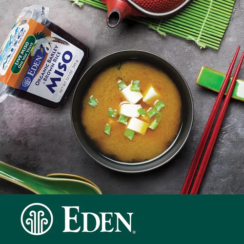 Vista 3 de Eden Pasta de miso orgánica de cebada y arroz integral, Mugi y Genmai, cultura viva, rica en Umami, fabricada en Japón, 12.1 oz (345 g)