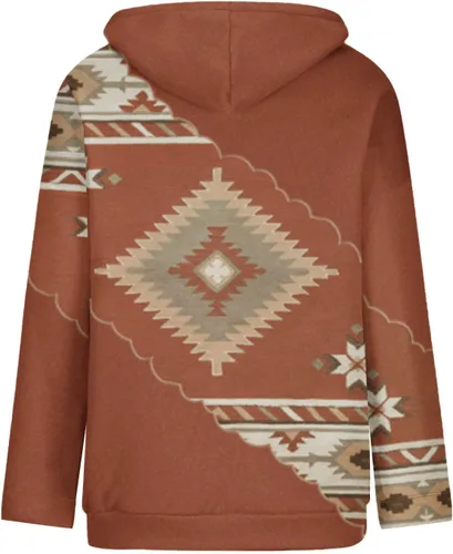 Vista 5 de Ceboyel Women Western Aztec Hoodies Drawstring Sweatshirt Pullover Ethnic Vintage Graphic Shirts Tops Causal Fall Clothes