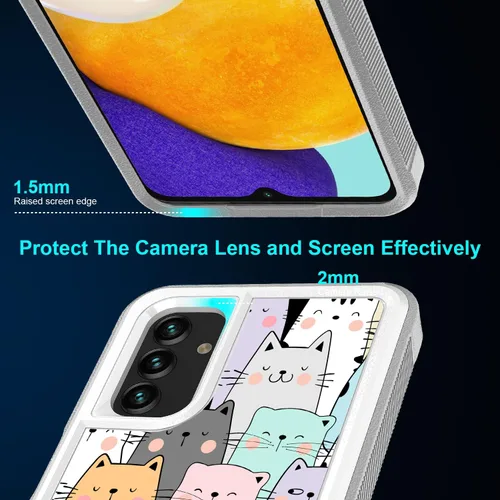 Vista 4 de Funda para Samsung Galaxy A13 5G, lindo y divertido patrón de gatos, absorción de golpes, policarbonato duro e interior de silicona híbrida de doble