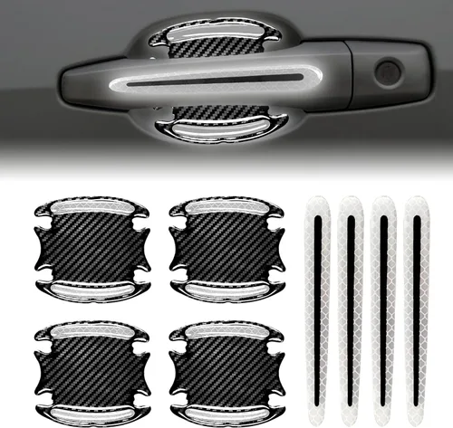 Vista 9 de 8 protectores 3D para manija de puerta de automóvil, calcomanías reflectantes a rayas antiarañazos, protector universal adecuado para automóviles