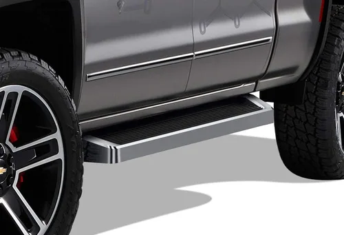 Vista 21 de APS - Estribos iBoard para Chevrolet con cabina extendida de 2 puertas completas + 2 puertas de apertura inversa, 4 pulgadas, Aluminio negro
