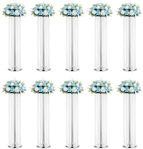 Vista 12 de Nuptio 2 centros de mesa de cristal dorado de 23.6 pulgadas de alto, jarrones de flores para decoración de mesas de fiesta