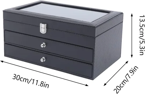 Vista 6 de Gdrasuya10 Caja organizadora de 36 piezas con ventana de cristal, vitrina de tres niveles con cajón y almacenamiento de bolígrafos estilográficos
