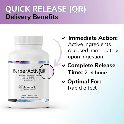 Vista 5 de Tesseract Medical Research BerberActiv-QR Berberine Suplemento de apoyo inmunológico, apoya la salud del hígado, hipoalergénico, 350 mg, 90 cápsulas
