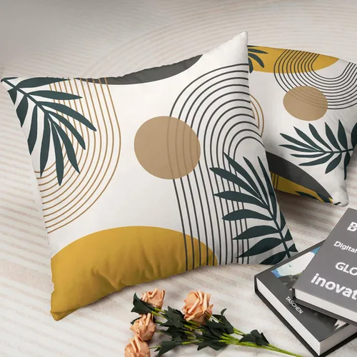 Vista 7 de Juego de 2 fundas de almohada abstractas bohemias de 16 x 16 pulgadas, modernas fundas de almohada de mediados de siglo, diseño de hojas verdes