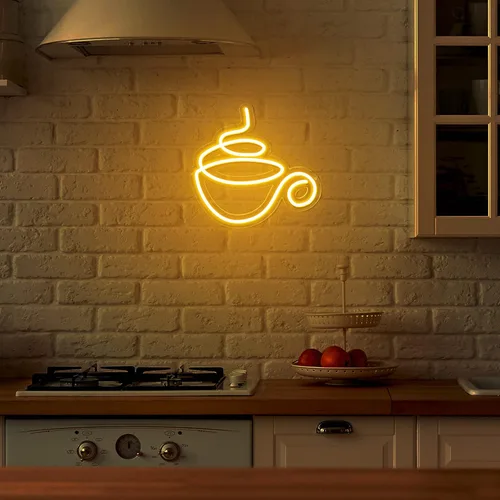 Vista 5 de Kathfly - Letrero de neón para cafetería, decoración de pared LED para cafetería, café Modern Coffee Light Design, White Glow Pub Party