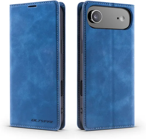 Vista 64 de QLTYPRI Funda tipo cartera para iPhone Air, 3 tarjeteros, color negro Funda de piel sintética de alta calidad, cierre magnético, soporte
