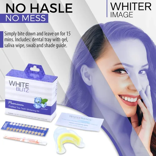 Vista 3 de White Blitz Kit de blanqueamiento de dientes precargado con bandeja sellada al vacío, gel blanqueador de dientes + guía de sombras, menta fría