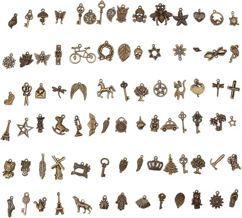 Vista 2 de Bingcute 100 dijes de bronce antiguo de tipo mixto para la fabricación de joyas (bronce antiguo)
