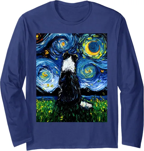 Vista 6 de Border Collie Back - Camiseta de manga larga con diseño de noche estrellada para perros de Aja, Negro, S