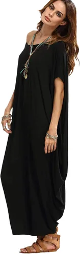 Vista 5 de Verdusa Vestido largo para mujer, con cuello estilo bote amplio, de gran tamaño, caftán, con manga murciélago