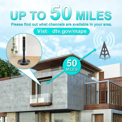Vista 3 de Antena de TV digital para Smart TV Antenas interiores Recepción de señal larga VUELVE TV Antenna indoor Easy Installation Strong Magnetic Base