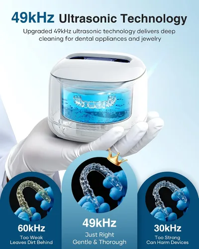 Vista 2 de Máquina limpiadora ultrasónica de retenedores, cápsula de limpieza dental de 49 kHz para guardias nocturnos, protectores bucales, alineador, frenos