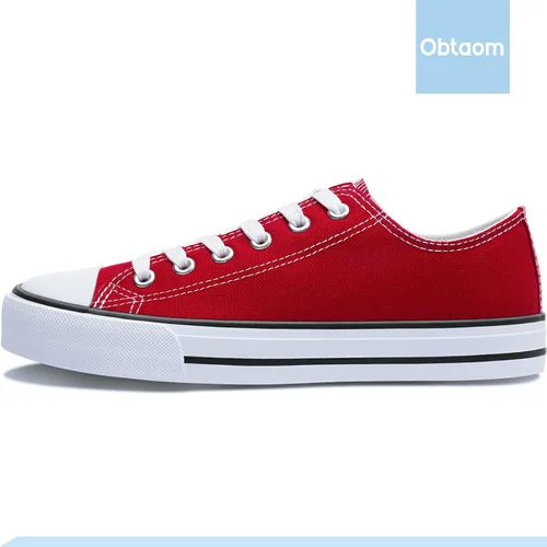 Vista 4 de Obtaom - Tenis de lona modernos con diseño de caña baja y de calce fácil para mujeres