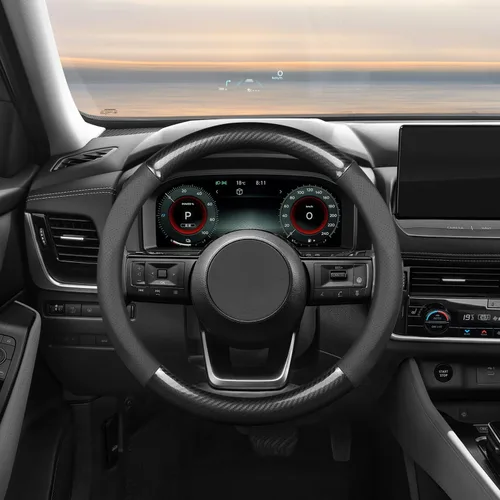Vista 2 de Ergocar Funda deportiva de fibra de carbono y cuero PU para volante de automóvil, protector antideslizante para volante de automóvil universal