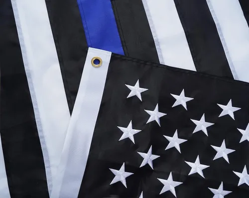Vista 4 de ROTERDON Bandera de línea azul fina de 3 x 5 pies para exteriores, banderas bordadas de nailon 210D de policía resistentes, color vivo con 2 ojales