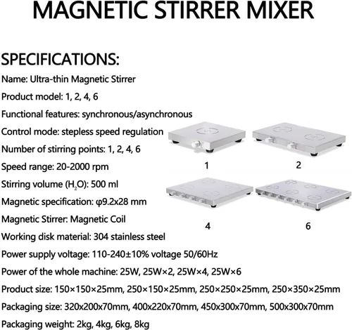 Vista 6 de Lab Magnetic Mixer Stirrer Machine,with Stainless Steel Work Plate, 20-2000 RPM Stepless Speed Regulation, for Liquid Mixing (1)