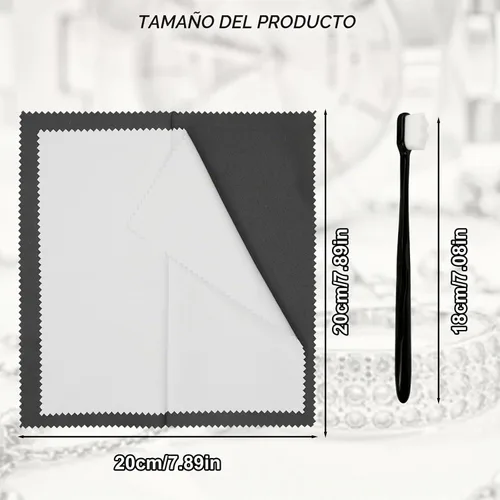 Vista 2 de 6 herramientas de limpieza de joyas, el kit de limpieza de joyas incluye 2 paños de joyería y 2 cepillos ultrasuaves, paño de pulido para diamantes