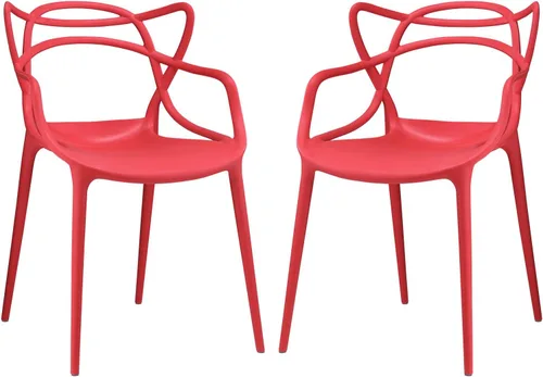 Vista 9 de Modway Enredado moderno moldeado plástico dos sillas de comedor en verde