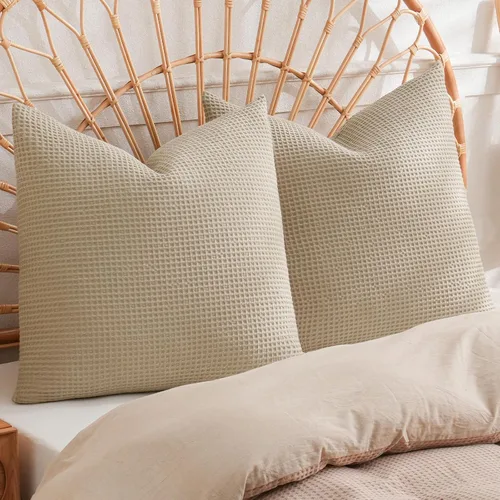 Vista 20 de PHF Funda de almohada 100% algodón con tejido de gofre, 22 x 22 pulgadas, sin relleno, paquete de 2 elegantes fundas de almohada cuadradas