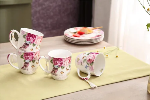 Vista 6 de London Boutique Juego de tazas de café de té, 4 porcelana, pájaro, rosa, mariposa, diseño Shabby Chic en caja de regalo, 11 oz
