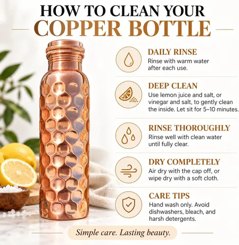 Vista 6 de Botella de agua de cobre 100% puro para beber 34 Oz-Honeycomb