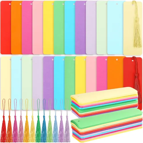 Vista 8 de Sinmoe 120 marcapáginas de papel en blanco, cartulina, borlas coloridas, manualidades, a granel para proyectos de aula, regalos, etiquetas