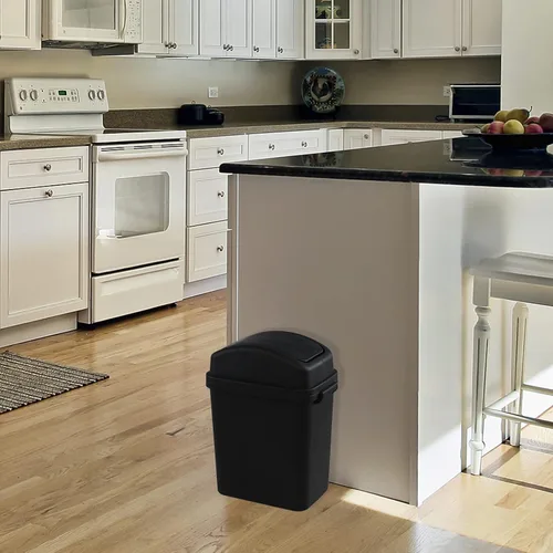 Vista 7 de Paquete de 4 cubos de basura pequeños de 7 L con tapa giratoria, cubo de basura de plástico negro