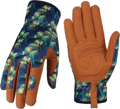 Vista 8 de Bamllum Guantes de cuero para jardinería para mujer, guantes de trabajo para deshierbe, excavación, plantación, rastrillo y poda