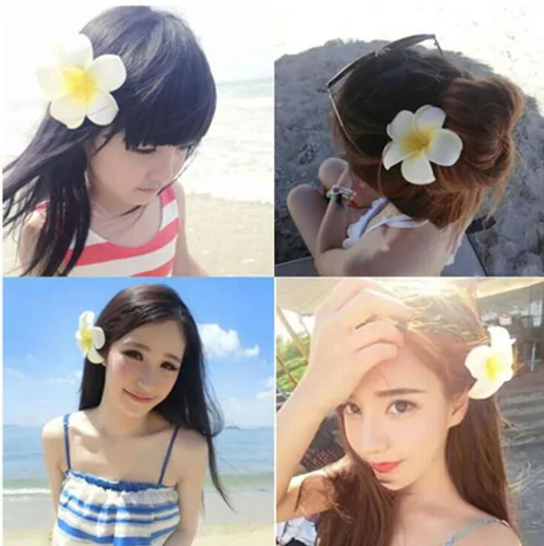 Vista 5 de Pinzas de espuma hawaiana de plumeria para mujer, para novia, boda, playa, tropical, vacaciones, fiesta, decoración para el cabello