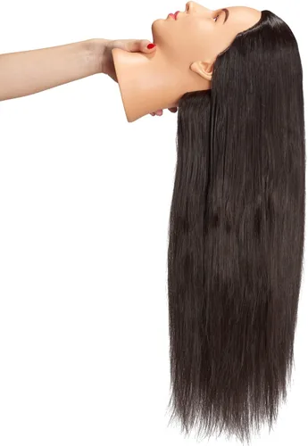 Vista 4 de Hairingrid Cabeza de maniquí de 26 a 28 pulgadas, para entrenamiento de peinado, cosmetología, cabeza de muñeca, pelo de fibra sintética y soporte