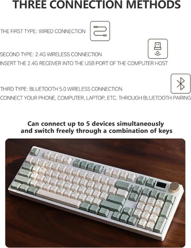 Vista 6 de NJ98 Teclado mecánico inalámbrico personalizado con perilla de pantalla 96% teclado RGB intercambiable en caliente Mac Windows