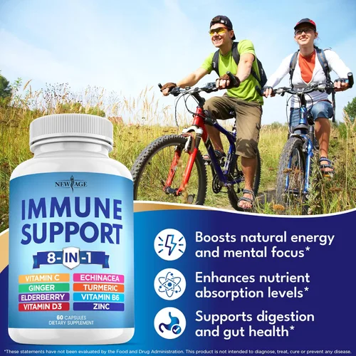 Vista 4 de Suplemento potenciador de apoyo inmunológico 8 en 1 con equinácea, vitamina C y zinc 50mg, vitamina D 5000 UI, cúrcuma curcumina y jengibre, B6