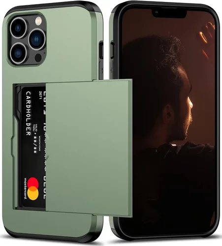 Vista 46 de Nvollnoe Funda para iPhone 13 con tarjetero [almacena 5 tarjetas] Funda tipo cartera de doble capa resistente a prueba de golpes con ranura oculta